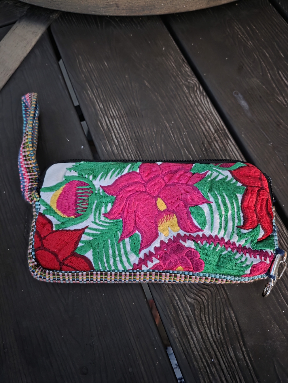 Embroidered Floral Wristlet Clutch in Pink & Green By Lumily